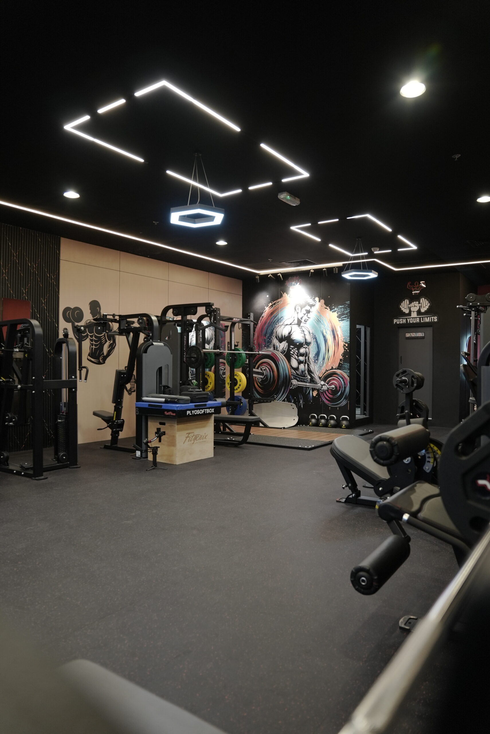 GymHawkZone strength training floor with equipment